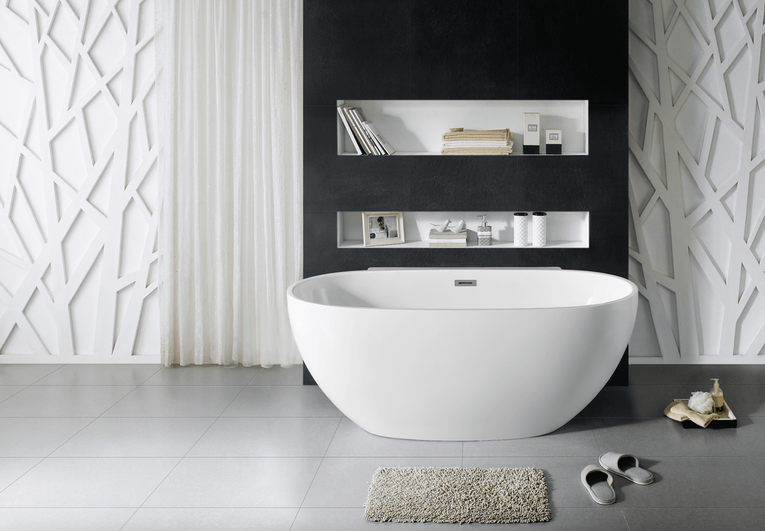 65" Acrylic Center Drain Oval Double Ended Flat bottom Freestanding Bathtub in Glossy White - Design Element Bath Kitchen - Tub - 