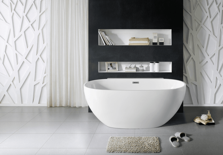 65" Acrylic Center Drain Oval Double Ended Flat bottom Freestanding Bathtub in Glossy White - Design Element Bath Kitchen - Tub - 