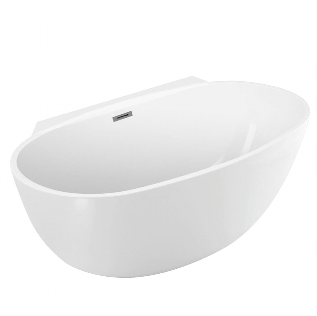 65" Acrylic Center Drain Oval Double Ended Flat bottom Freestanding Bathtub in Glossy White - Design Element Bath Kitchen - Tub - 