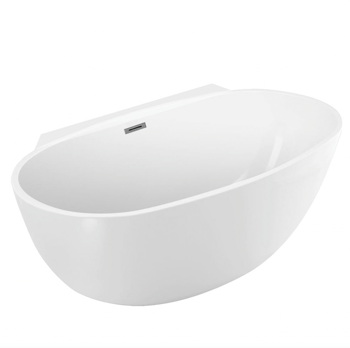 65" Acrylic Center Drain Oval Double Ended Flat bottom Freestanding Bathtub in Glossy White - Design Element Bath Kitchen - Tub - 