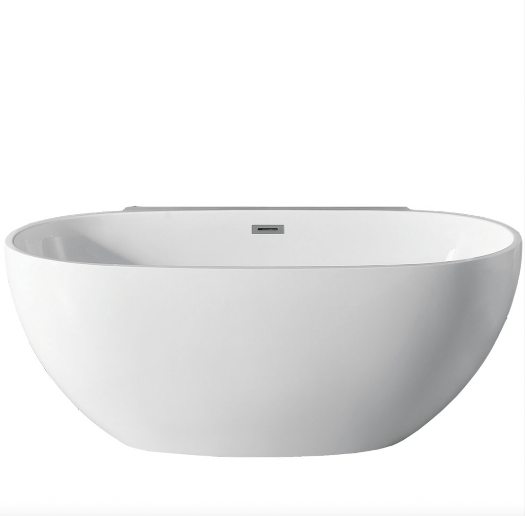 65" Acrylic Center Drain Oval Double Ended Flat bottom Freestanding Bathtub in Glossy White - Design Element Bath Kitchen - Tub - 