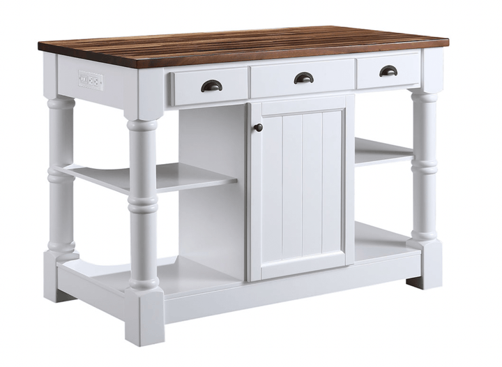 Monterey 52" Kitchen Island - Dark Walnut Finish - White - Design Element Bath Kitchen - Kitchen Island - 