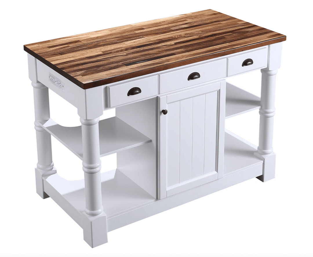 Monterey 52" Kitchen Island - Dark Walnut Finish - White - Design Element Bath Kitchen - Kitchen Island - 
