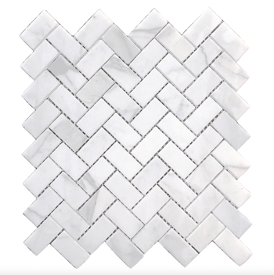 Herringbone 12" x 12" Marble Mosaic Wall Tile - Design Element Bath Kitchen - Tile - 