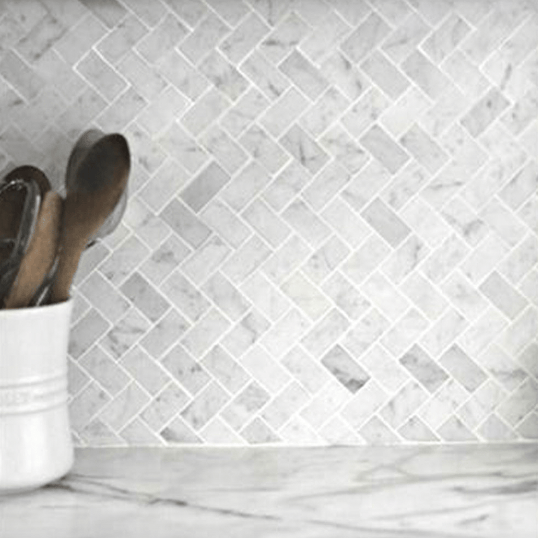 Herringbone 12" x 12" Marble Mosaic Wall Tile - Design Element Bath Kitchen - Tile - 