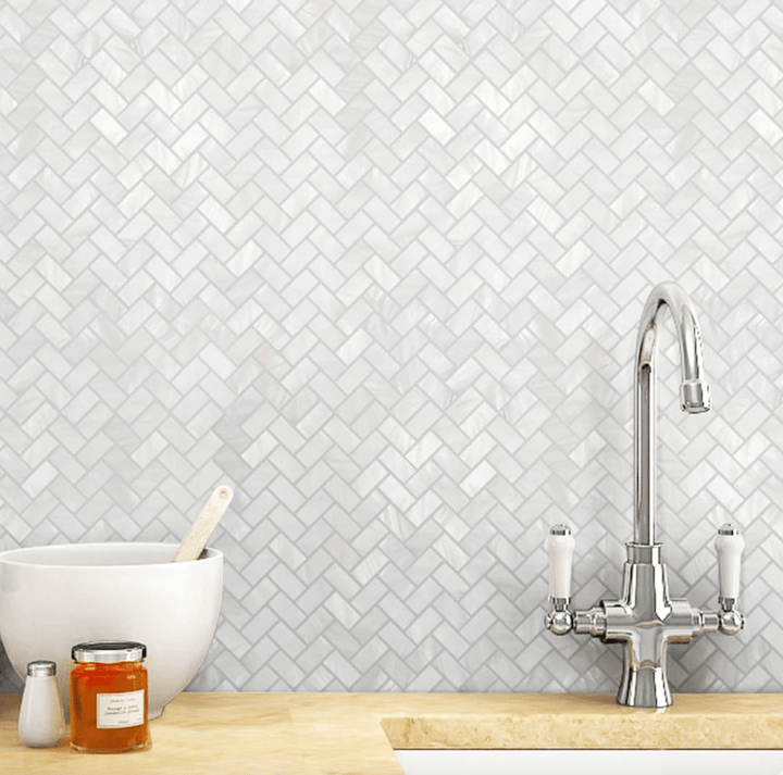 Herringbone 12" x 12" Marble Mosaic Wall Tile - Design Element Bath Kitchen - Tile - 