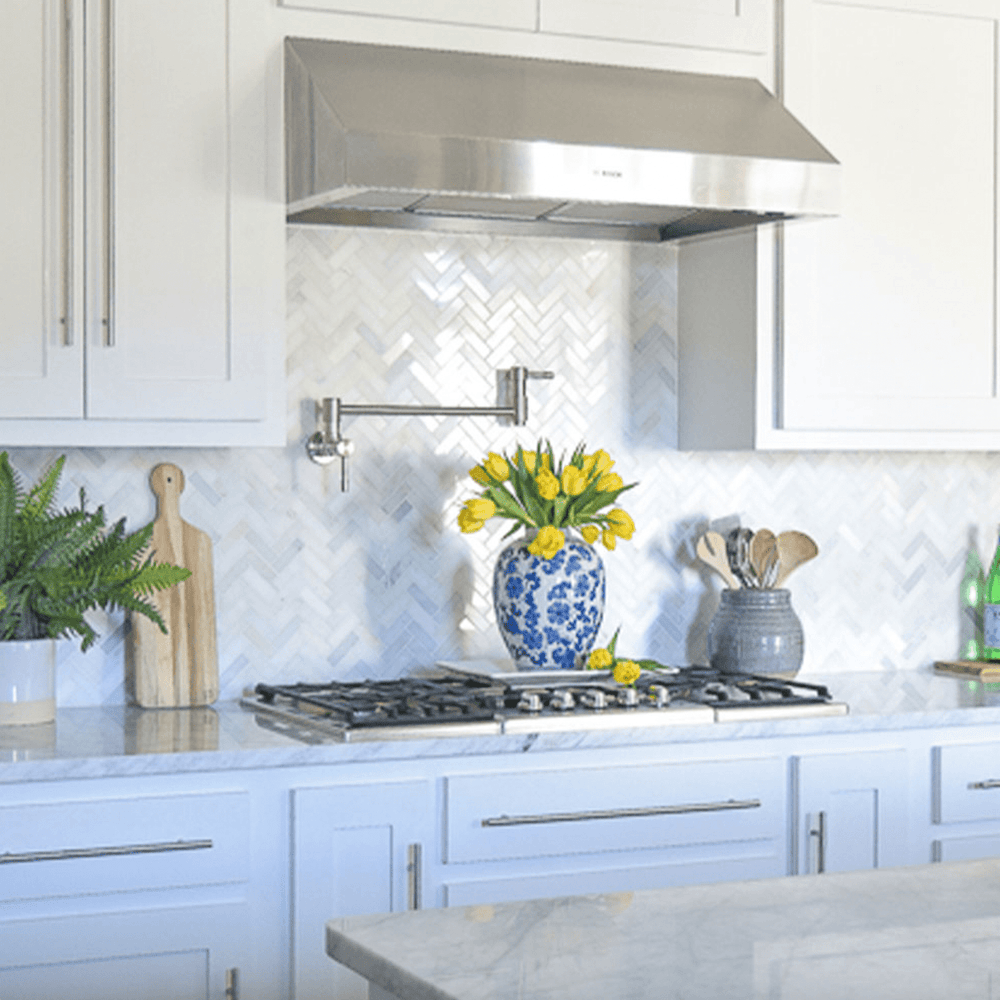 Herringbone 12" x 12" Marble Mosaic Wall Tile - Design Element Bath Kitchen - Tile - 