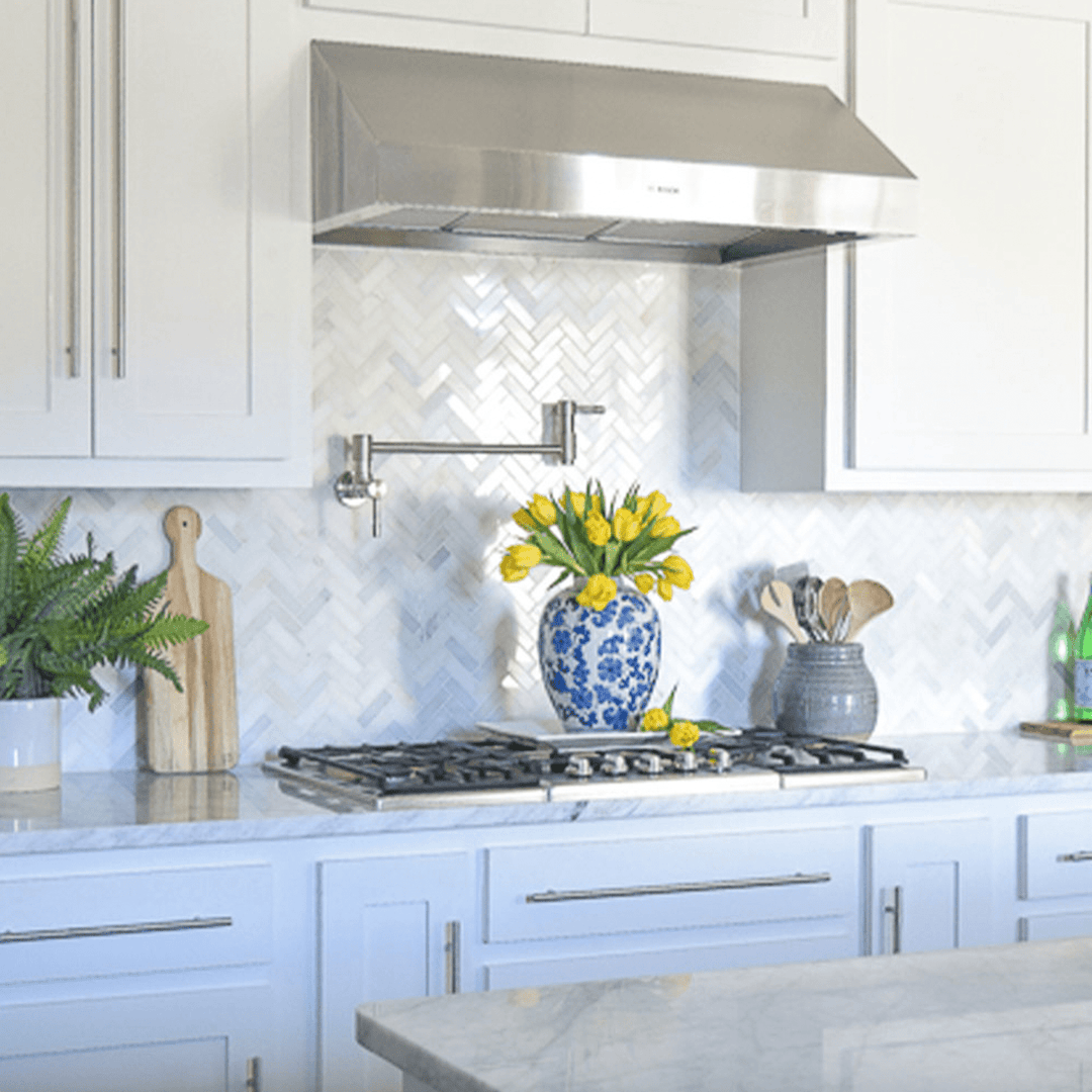 Herringbone 12" x 12" Marble Mosaic Wall Tile - Design Element Bath Kitchen - Tile - 