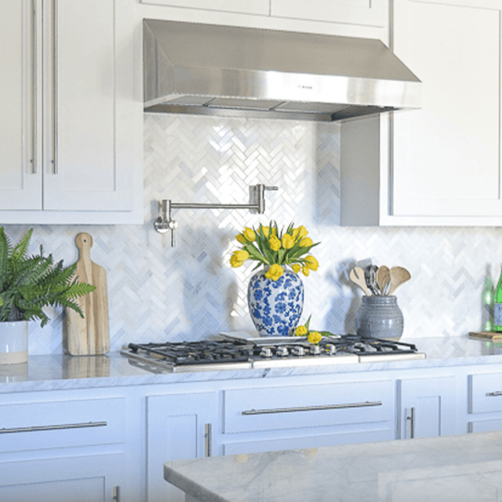 Herringbone 12" x 12" Marble Mosaic Wall Tile - Design Element Bath Kitchen - Tile - 