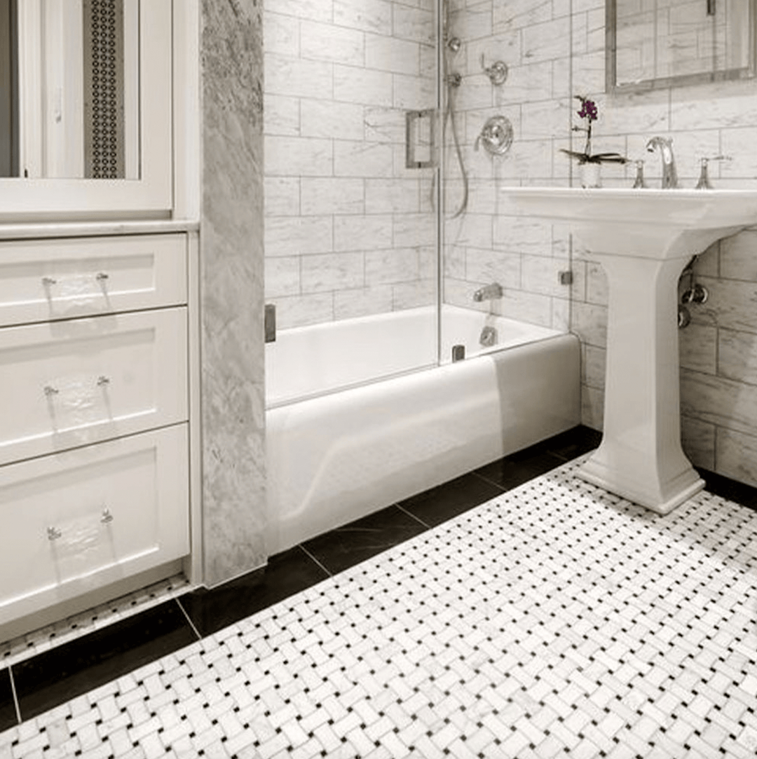 Basketweave 12" x 12" Marble Mosaic Wall Tile - Design Element Bath Kitchen - Tile - 