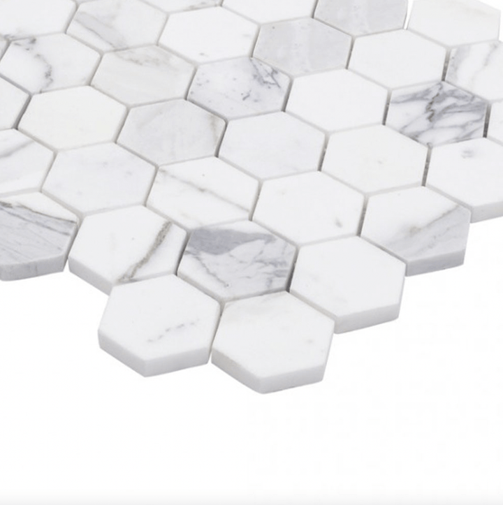 Hexagon 12" x 12" Marble Mosaic Wall Tile - Design Element Bath Kitchen - Tile - 