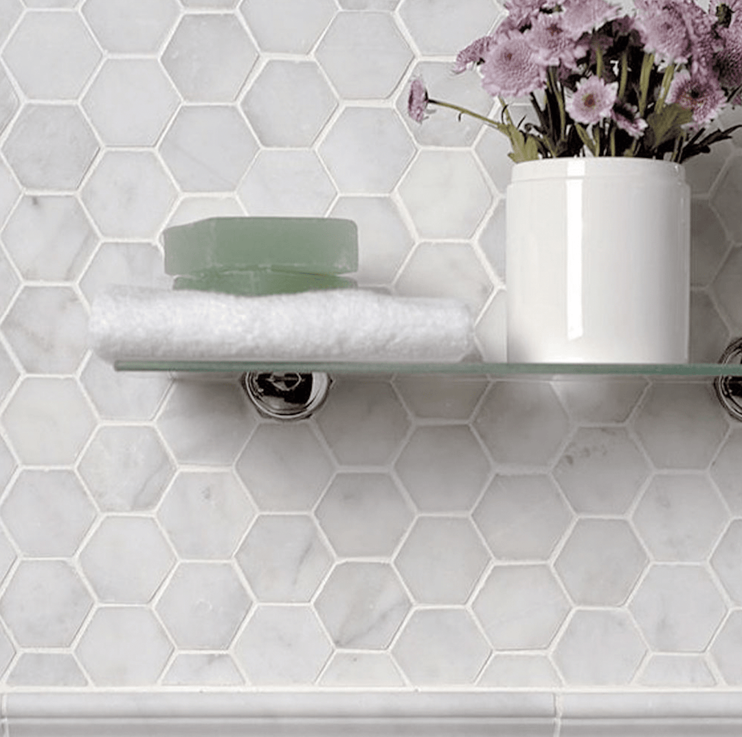 Hexagon 12" x 12" Marble Mosaic Wall Tile - Design Element Bath Kitchen - Tile - 