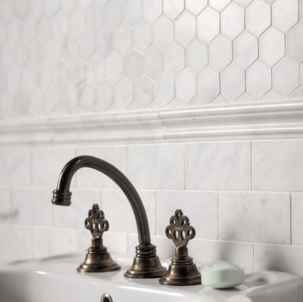 Hexagon 12" x 12" Marble Mosaic Wall Tile - Design Element Bath Kitchen - Tile - 