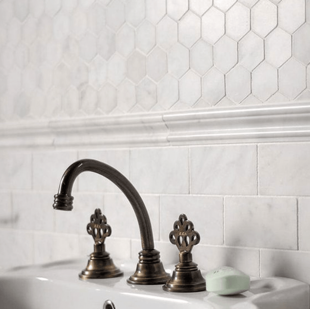 Hexagon 12" x 12" Marble Mosaic Wall Tile - Design Element Bath Kitchen - Tile - 